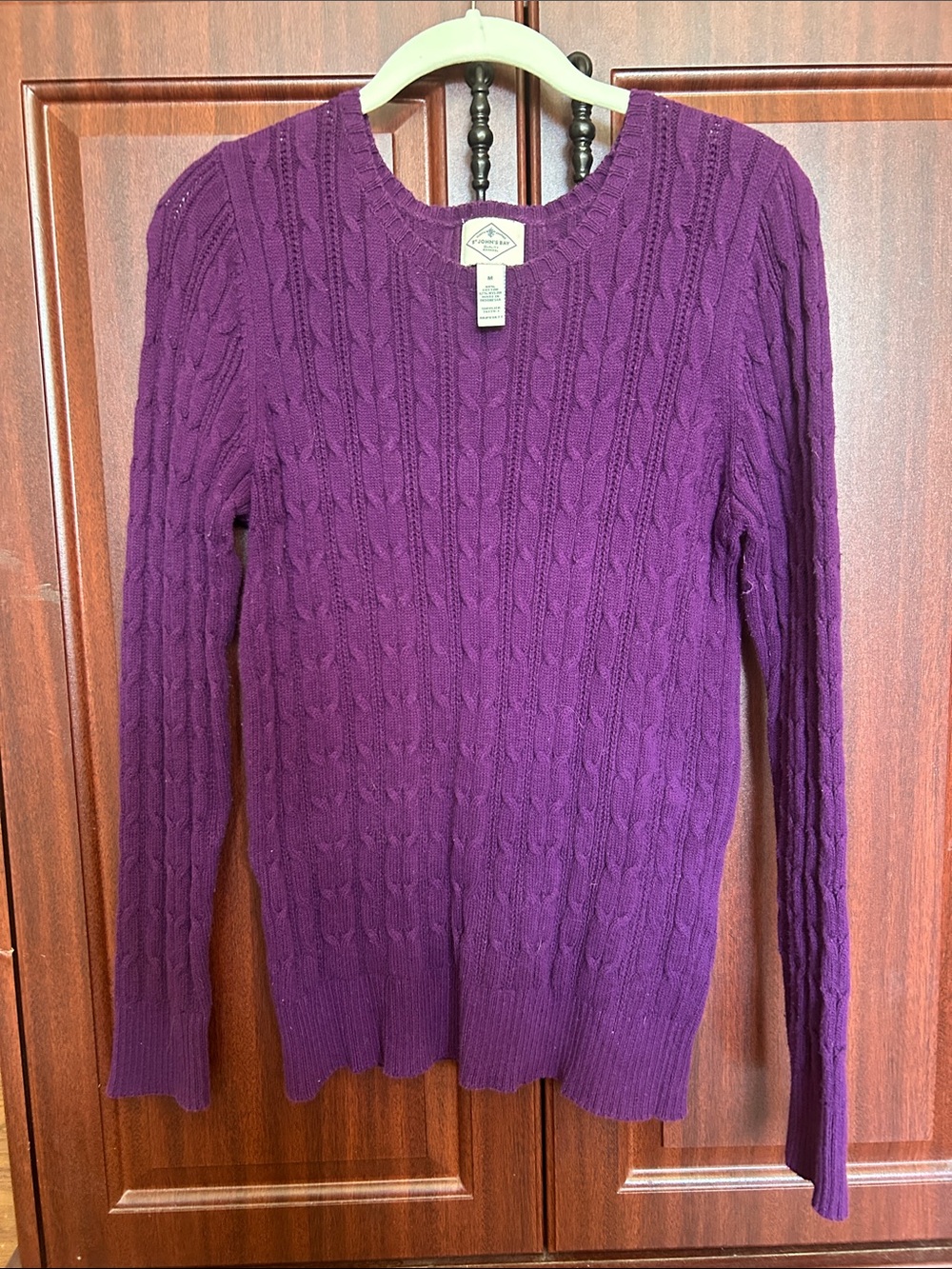 St. John's Bay Cable Knit Crewneck Sweater - Purple